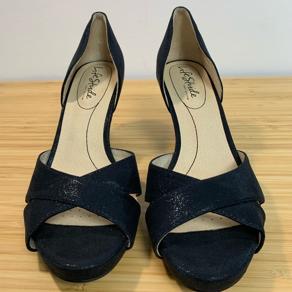 Life Stride 7.5 Black Glitter MYKONOS Flex Soft System Pump Heels